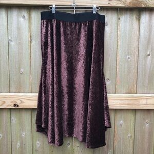 Calvin Klein Velvet Midi Skirt Size L Chocolate Brown Textured Pull On NWOT